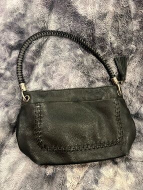 Black Braided-Handle Leather Shoulder Bag